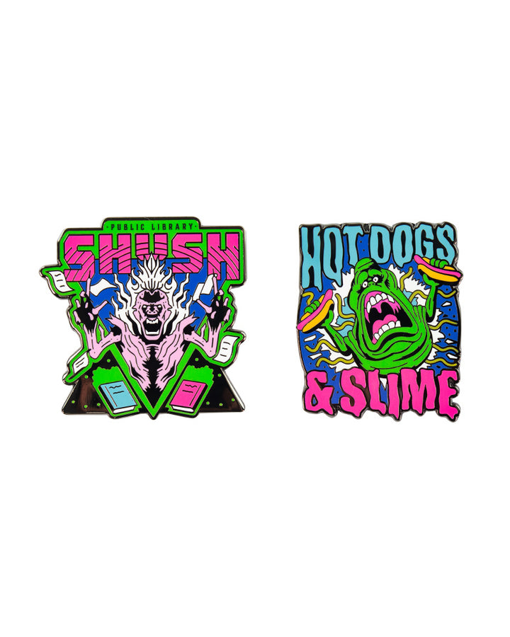 Pin Kings Official Ghostbusters Enamel Pin Badge Set 1.2 - Shush and Hotdogs & Slime