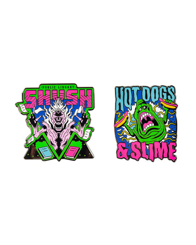 Pin Kings Official Ghostbusters Enamel Pin Badge Set 1.2 - Shush and Hotdogs & Slime