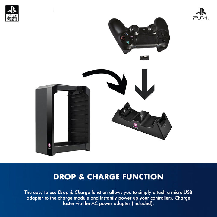 Official Sony PlayStation 4 PS4 Games Storage Tower + Dual Charger