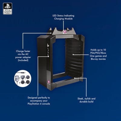 Official Sony PlayStation 4 PS4 Games Storage Tower + Dual Charger