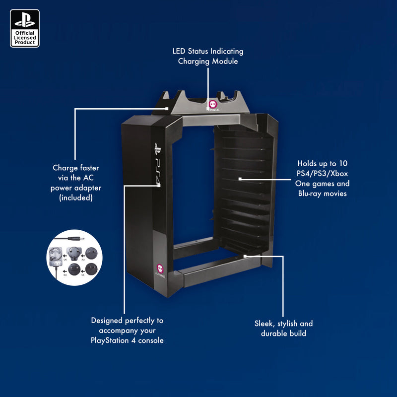 Official Sony PlayStation 4 PS4 Games Storage Tower + Dual Charger