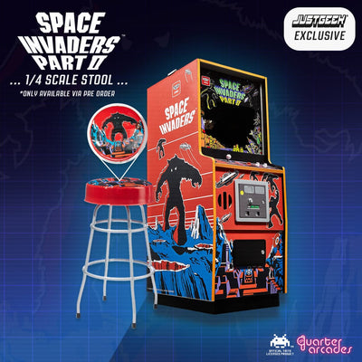 Official Space Invaders Part II Quarter Size Arcade Cabinet + Stool