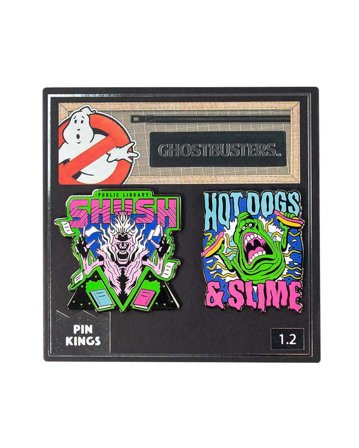 Pin Kings Official Ghostbusters Enamel Pin Badge Set 1.2 - Shush and Hotdogs & Slime