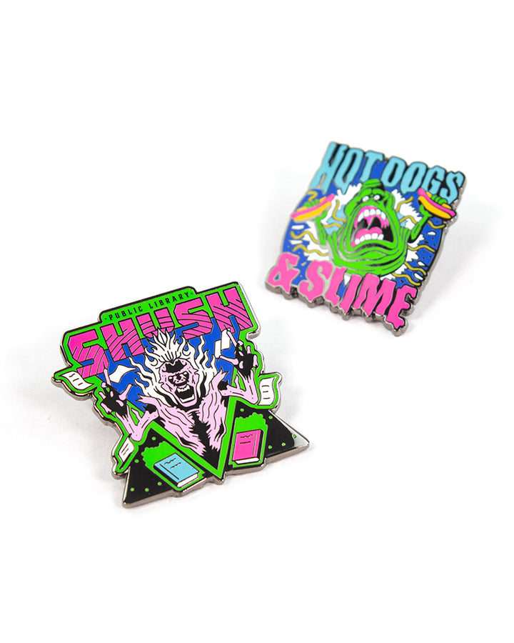 Pin Kings Official Ghostbusters Enamel Pin Badge Set 1.2 - Shush and Hotdogs & Slime
