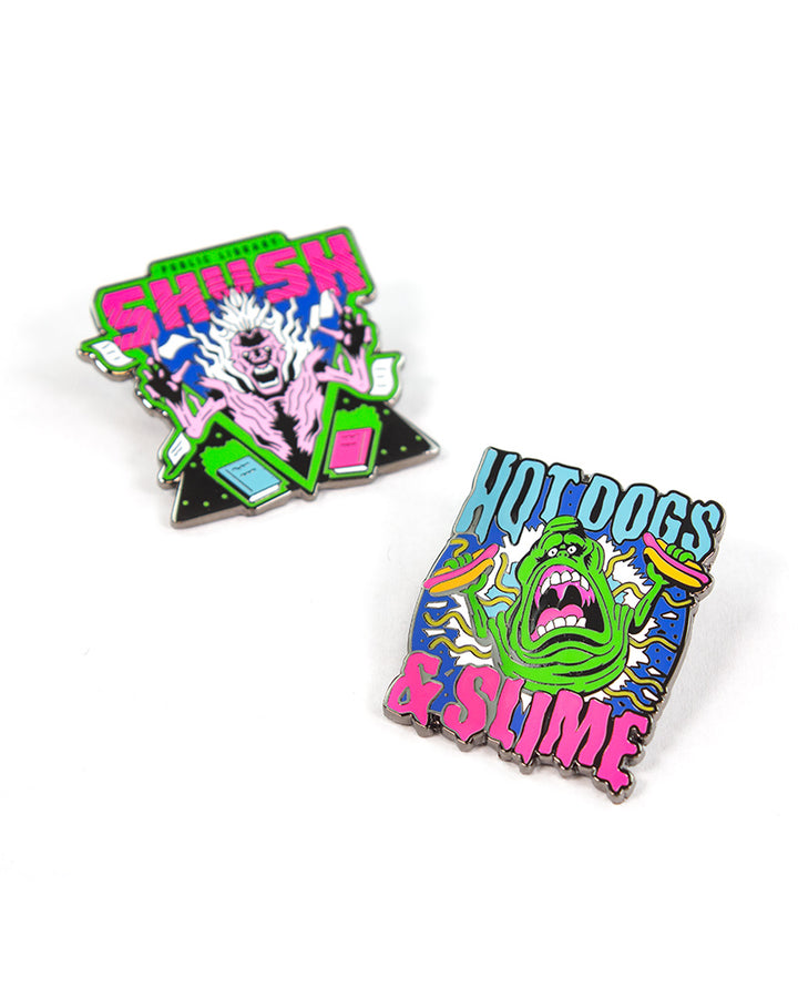 Pin Kings Official Ghostbusters Enamel Pin Badge Set 1.2 - Shush and Hotdogs & Slime