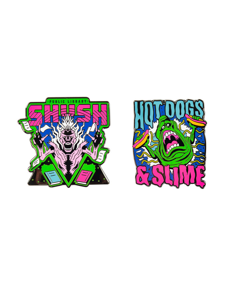Pin Kings Official Ghostbusters Enamel Pin Badge Set 1.2 - Shush and Hotdogs & Slime