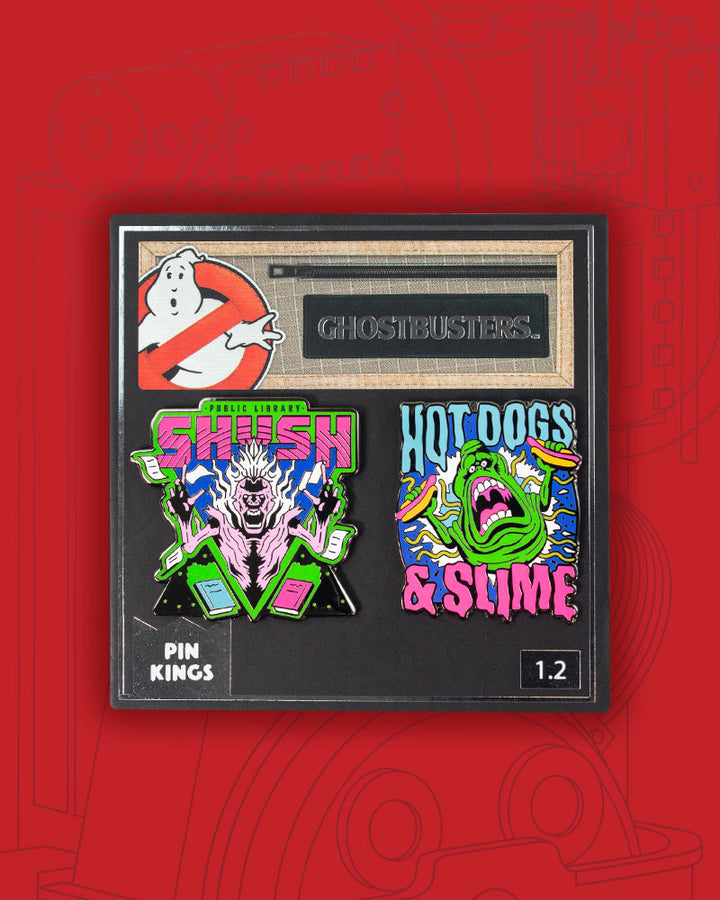 Pin Kings Official Ghostbusters Enamel Pin Badge Set 1.2 - Shush and Hotdogs & Slime