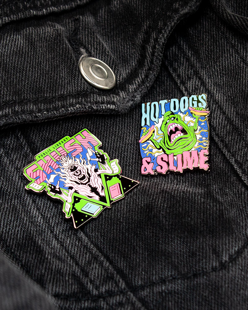 Pin Kings Official Ghostbusters Enamel Pin Badge Set 1.2 - Shush and Hotdogs & Slime