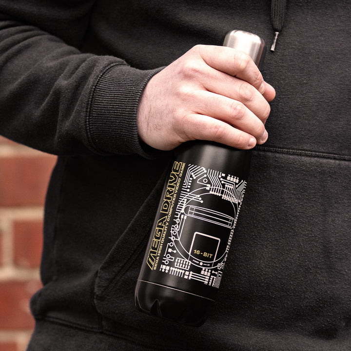Official Mega Drive 'Technical Spec' Black Bowling Pin Style Water Bottle