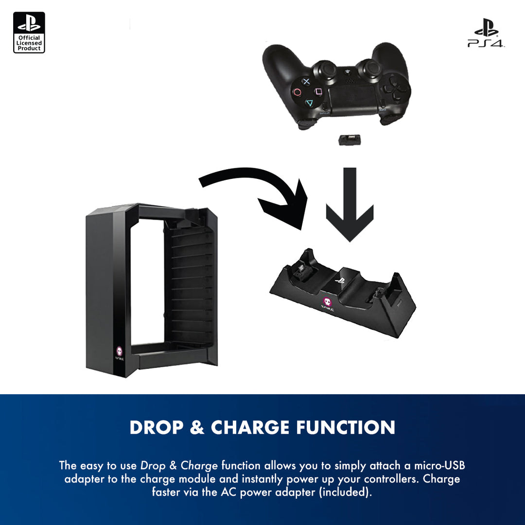 Official Sony PlayStation 4 PS4 Games Storage Tower + Dual Charger