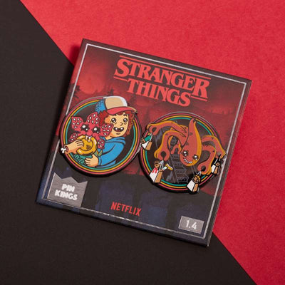 Pin Kings Official Stranger Things Enamel Pin Badge Set 1.4 – Dustin, Dart & Mindflayer